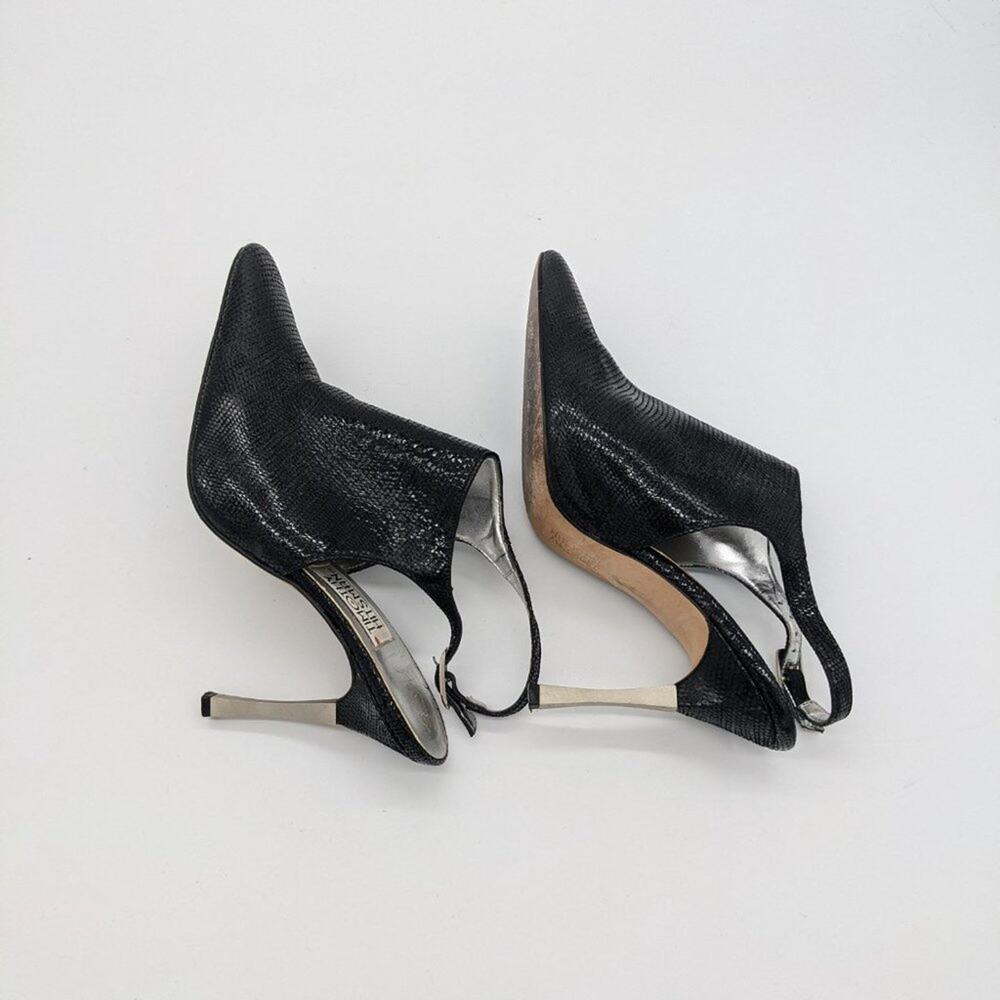 Timothy Hitsman Women's Black Pointed Toe Sling Back Metal Heels Size 8.5 - Picture 4 of 10